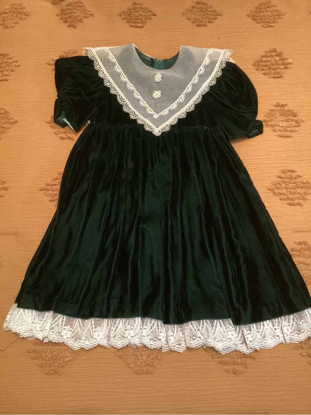 Vintage Gunne Sax by Jessica McClintock Green Velvet Lace-Trim Girls' Dress